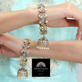 Multi-Coloured Antique Gold Mirror Bangles adorned with Pearls and Chumki