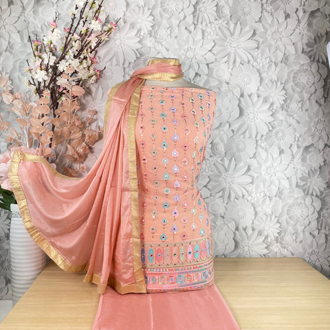 Georgette Suit with Floral Jaal Threadwork Embroidery