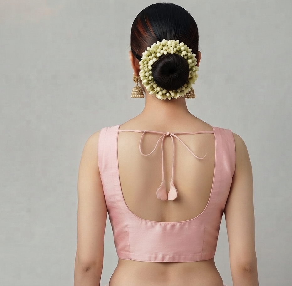 ROSA | ROSE PINK EMBROIDERED FAUX SILK | ORGANZA BLOUSE