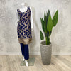 FIORA | Navy Blue Ornate Brocade Trouser & Pajami Suit