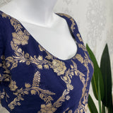 FIORA | Navy Blue Ornate Brocade Trouser & Pajami Suit
