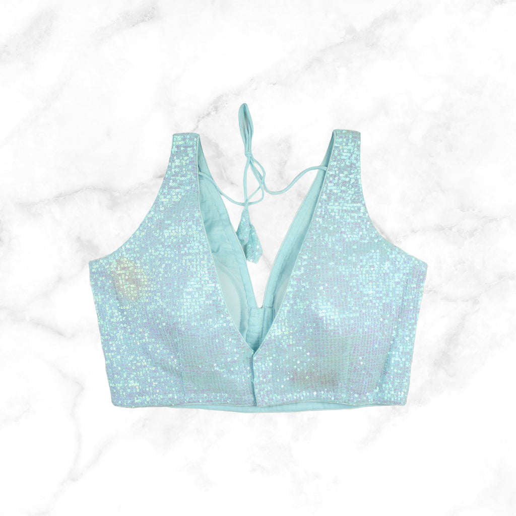 SIENNA | AQUA BLUE SEQUIN BLOUSE