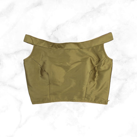 MAYA | DARK GREEN SEQUIN TRIMMED PLAIN SILK BLOUSE