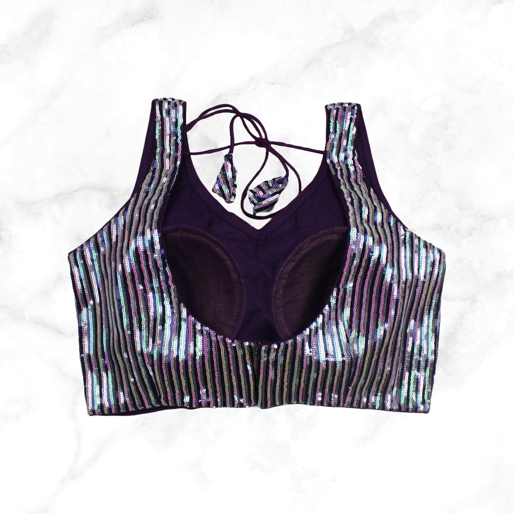 VAANI | PURPLE HOLOGRAM GLITZY STRIPED SEQUIN BLOUSE