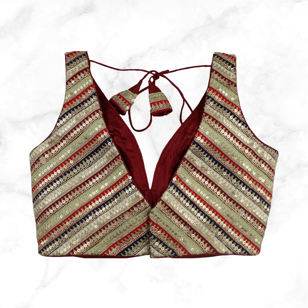 JASMINE | MAROON MULTI SEQUIN STRIPED BLOUSE