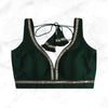 MAYA | DARK GREEN SEQUIN TRIMMED PLAIN SILK BLOUSE