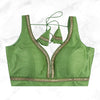 MAYA | LIGHT GREEN SEQUIN TRIMMED PLAIN SILK BLOUSE