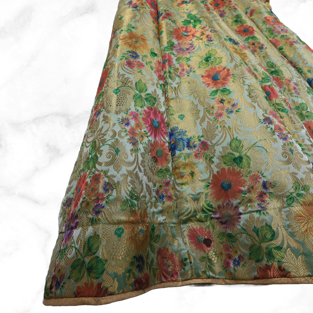 Kavya Sage Green Floral Brocade Lengha Skirt