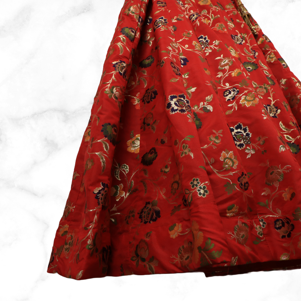 Aditi Red Floral Brocade Lengha Skirt