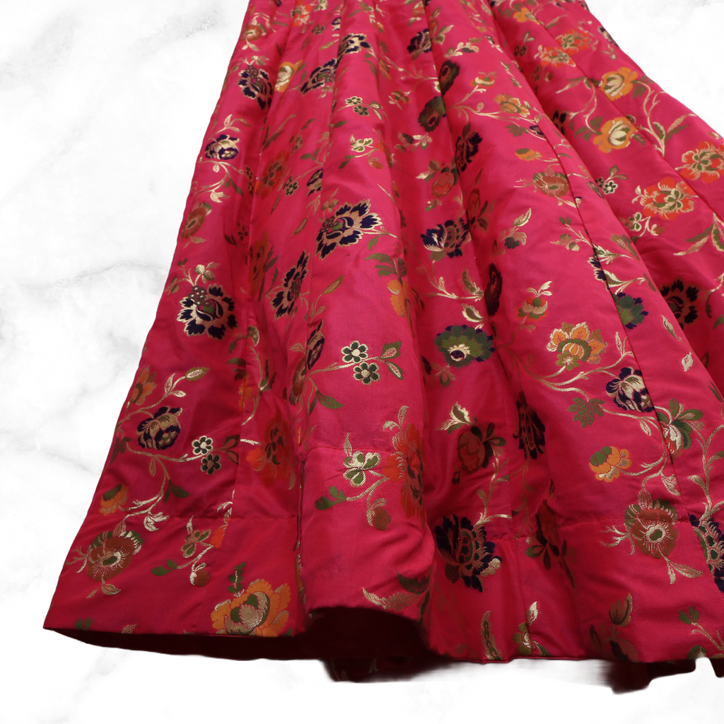 Aditi Hot Pink Floral Brocade Lengha Skirt