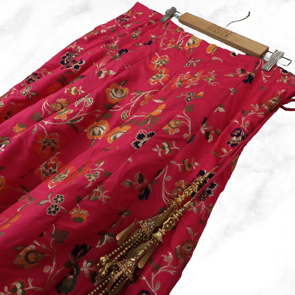Aditi Hot Pink Floral Brocade Lengha Skirt