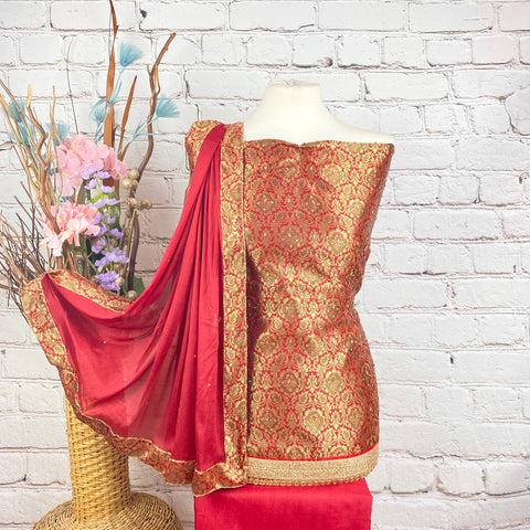 Unstitched Faux Motif Jacquard Benarsi Silk Suit (A24)