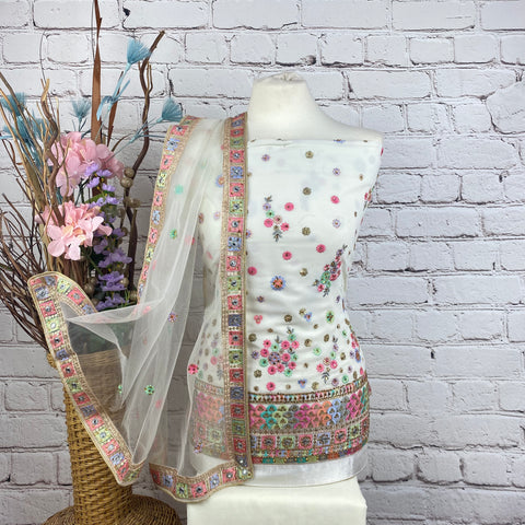 Unstitched Georgette Suit with Floral Jaal Threadwork (A13)