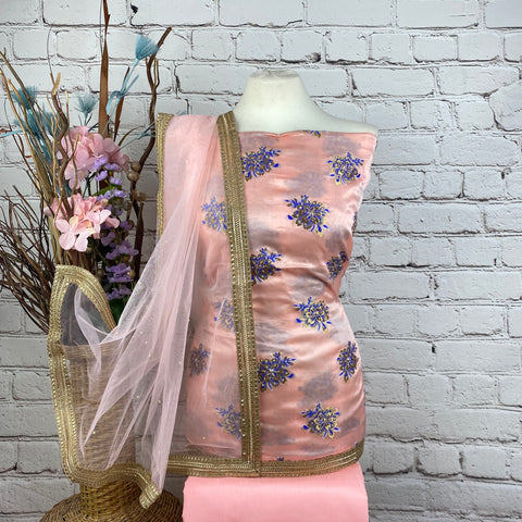 Faux Soft Silk Embroidered Suit (A51)