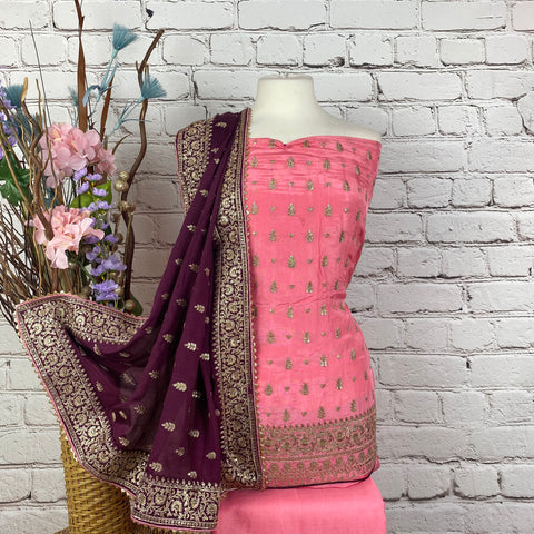 Chandheri Suit with Contrast Motif Embroidery (A44)