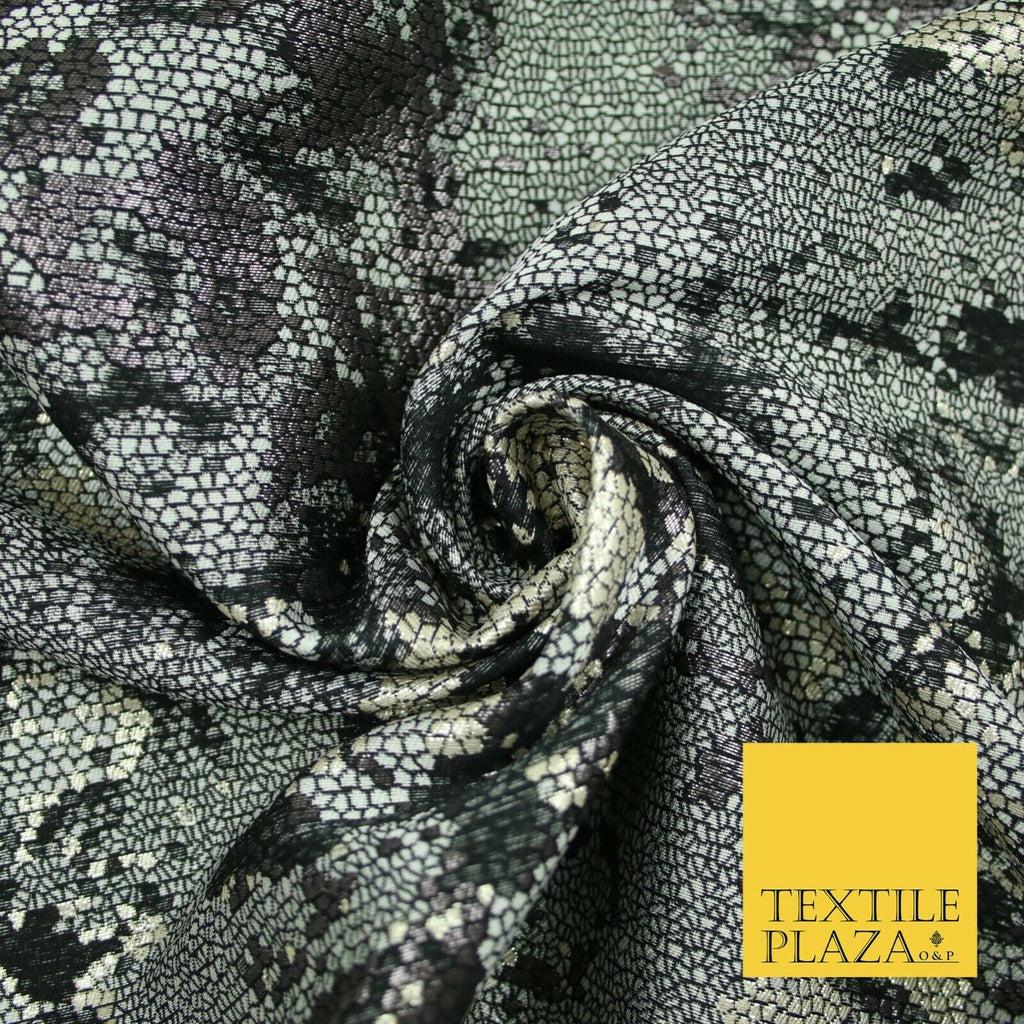 Black Grey Floral Pixel Beehive Snake Metallic Brocade Jacquard Dress Fabric2648