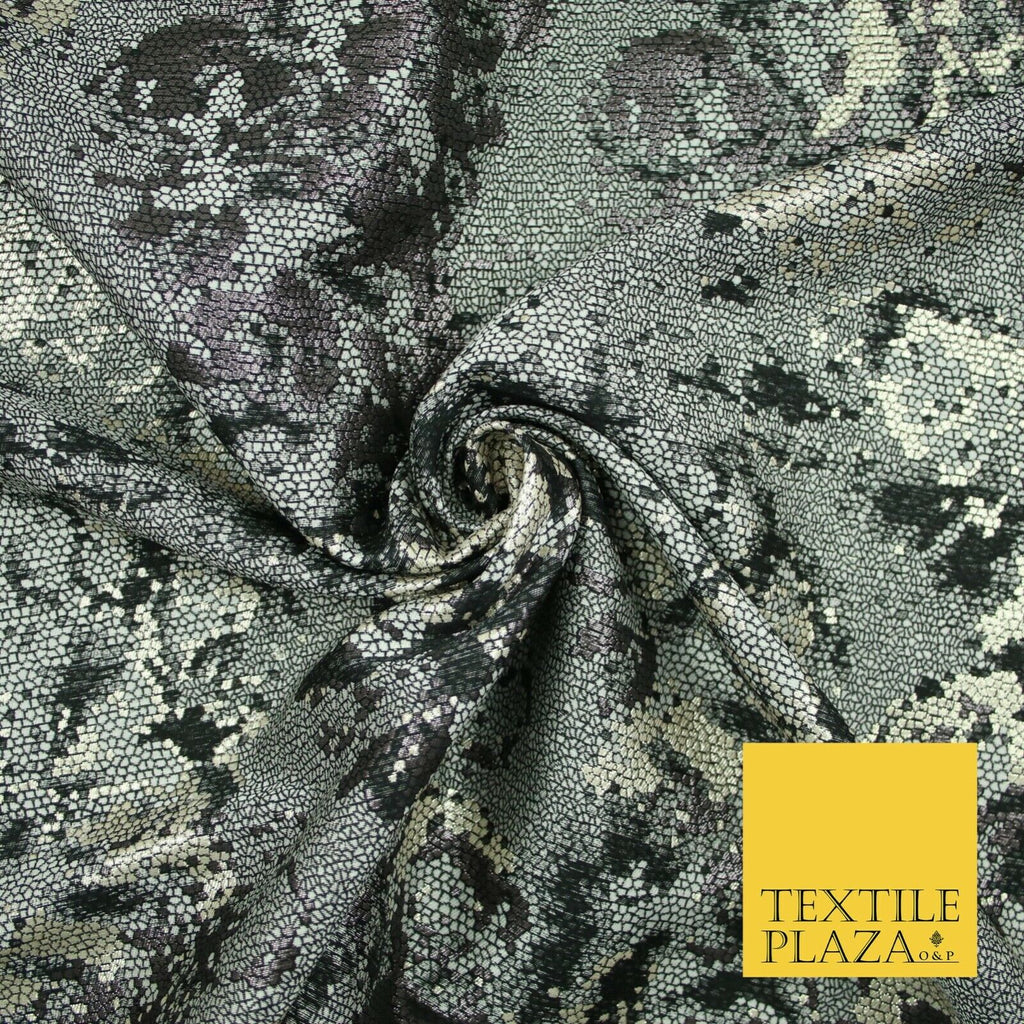 Black Grey Floral Pixel Beehive Snake Metallic Brocade Jacquard Dress Fabric2648