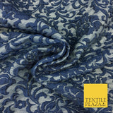 NAVY BLUE Ornate Floral 3D Bubble Brocade Dress Fabric Metallic Fancy 1363