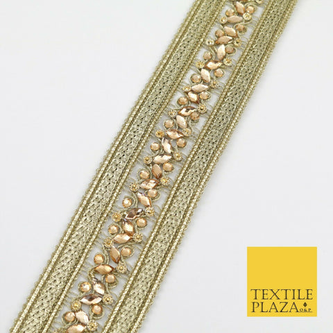 Small Shiny Gold Cream Pearl Beaded Trim Ribbon Border Lace Ethnic (X427)