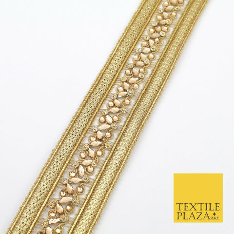 Light Gold Intricate Pearl Swag Trimming Border Ethnic Pankhi Scallop X309