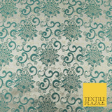 EMERALD GREEN Ornamental Swirls Brocade Dress Fabric Metallic Woven Fancy 1556