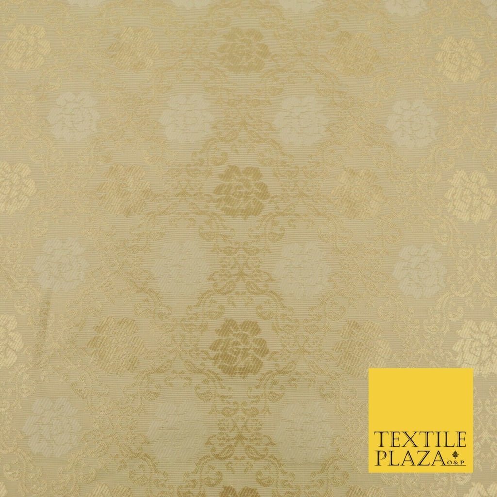 CREAM GOLD Floral Ornate Lattice Banarsi Brocade Fabric Dress Fancy Craft 1570
