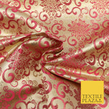 CHERRY PINK Ornamental Swirls Brocade Dress Fabric Metallic Woven Fancy 1557