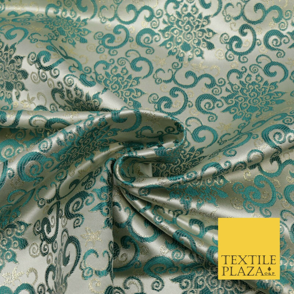 EMERALD GREEN Ornamental Swirls Brocade Dress Fabric Metallic Woven Fancy 1556