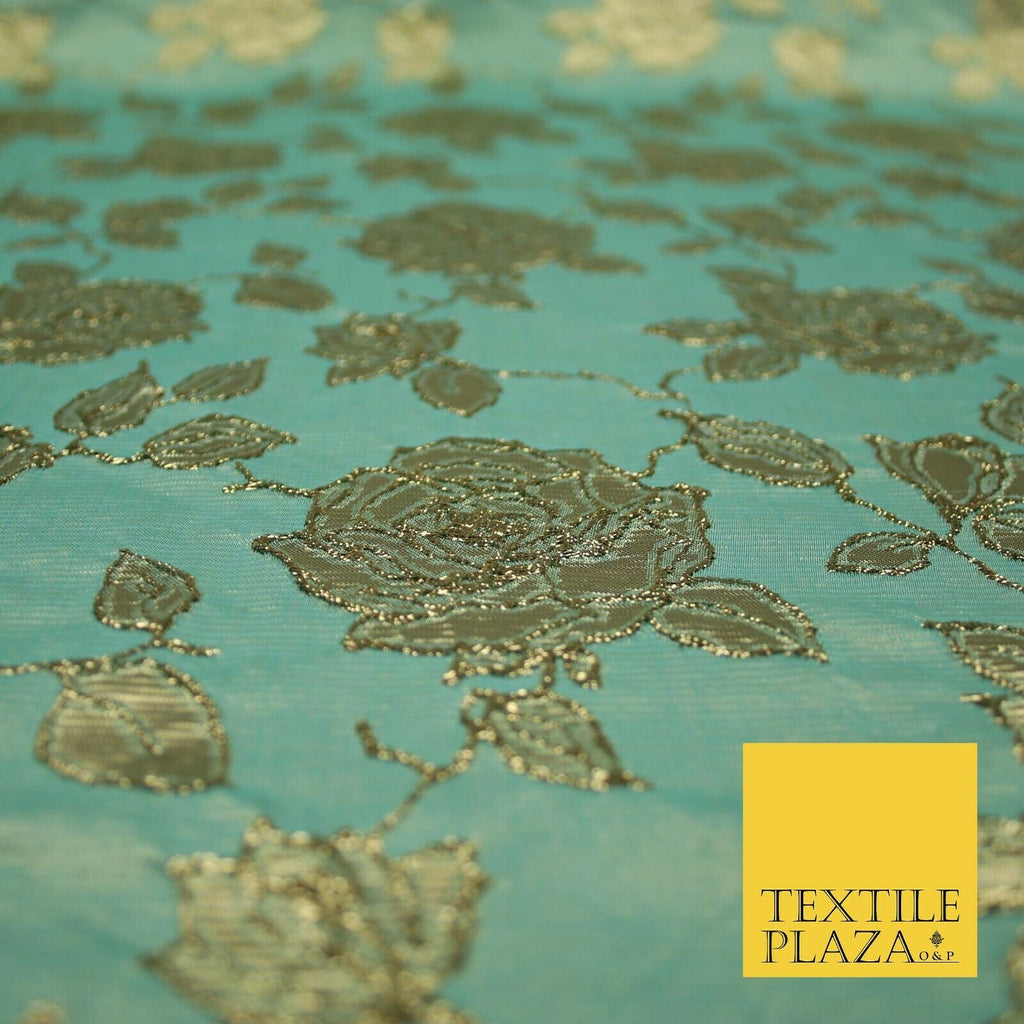 Luxury Textured Gold Floral Rose Brocade Dress Fabric Metallic Fancy 5 COLOURS