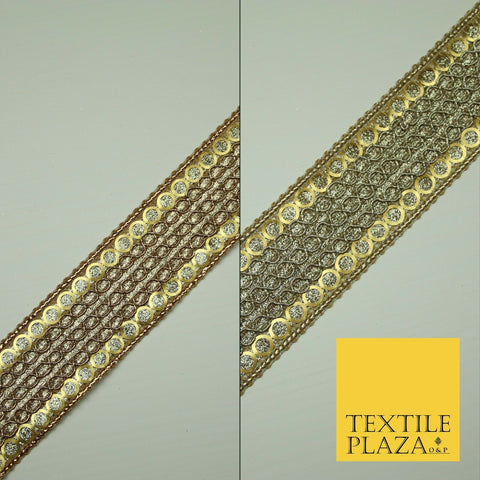 9 Metres Indian Antique Gold Triple Woven Trim Ribbon Border Lace Ethnic (X15)