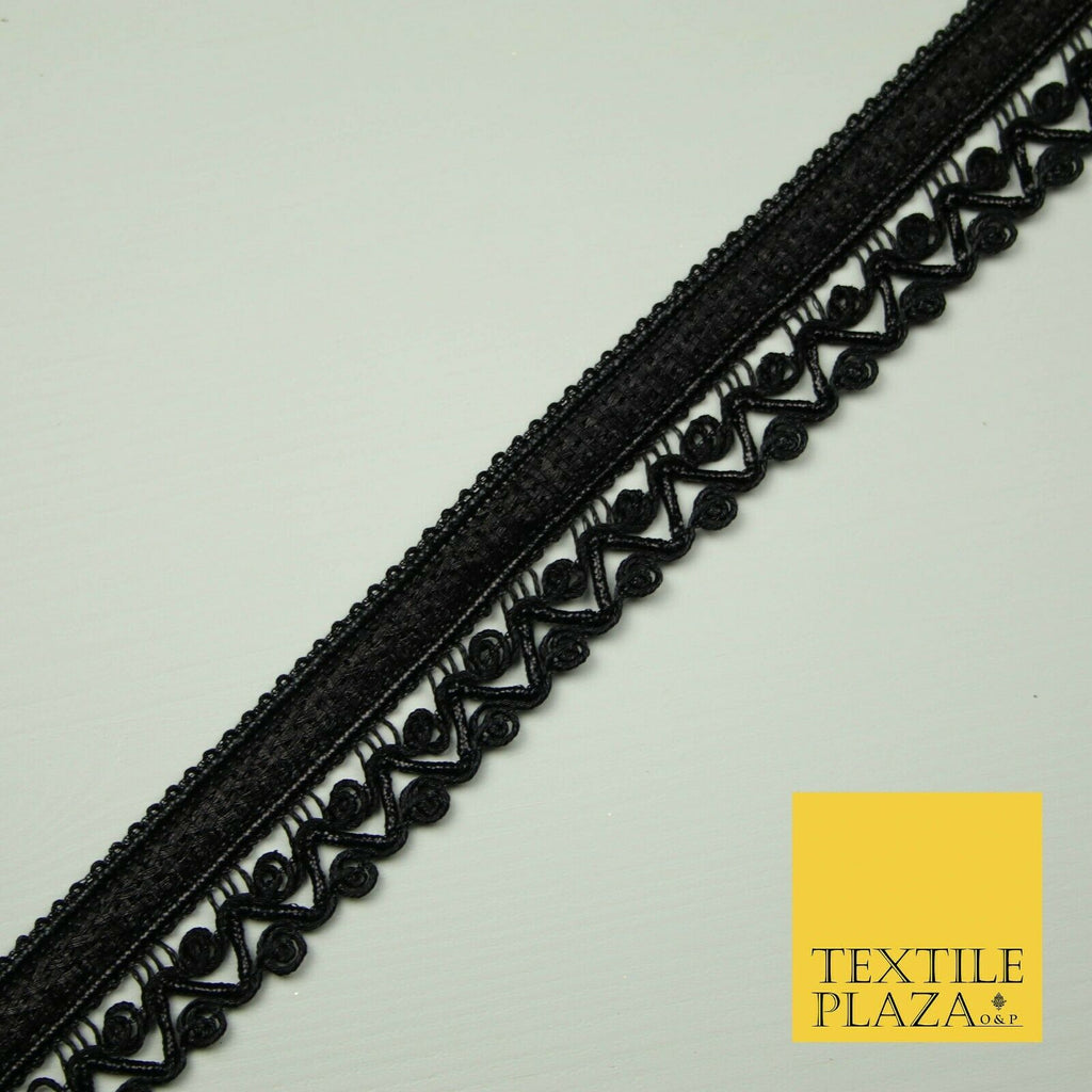 All Black 2.5cm Rope Ribbon Zig Zag Trimming Border Lace Gota Sewing Trim X401