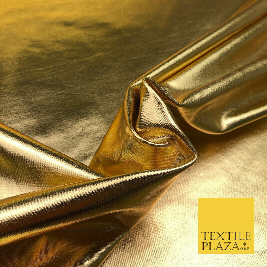 Premium GOLD Metallic Stretch Fabric Shiny Mirror Foil Spandex Dancewear 983