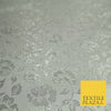Silver Floral Carnation Vine Satin Metallic Brocade Dress Fabric Fancy 45