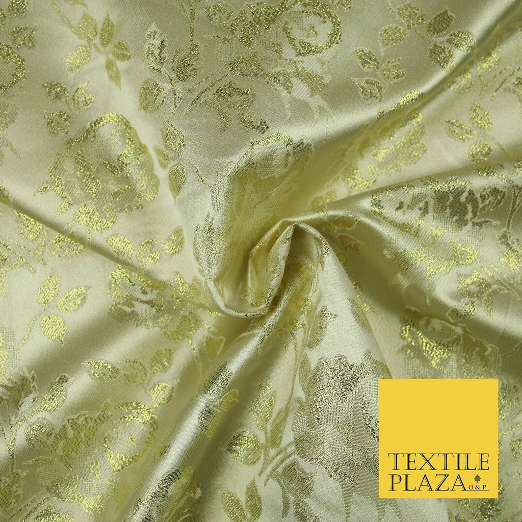 Light Gold Ornate Metallic Floral Satin Brocade Dress Fabric Fancy 58" 6001