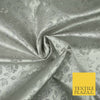 Silver Floral Carnation Vine Satin Metallic Brocade Dress Fabric Fancy 45