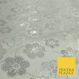 Silver Floral Pansy Vine Satin Metallic Brocade Dress Fabric Fancy 45
