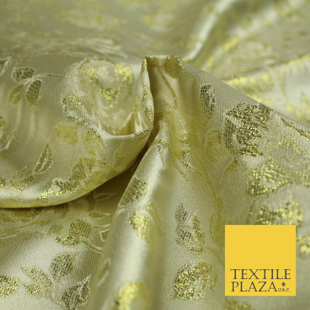 Light Gold Ornate Metallic Floral Satin Brocade Dress Fabric Fancy 58" 6001