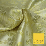 Light Gold Ornate Metallic Floral Satin Brocade Dress Fabric Fancy 58