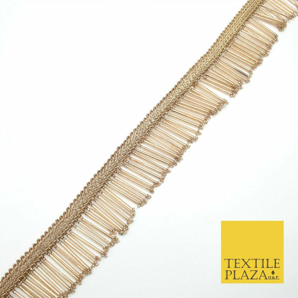 SMOKED GOLD Glass Tube Fringe Bead Tassel Drop Trim Ribbon Border Dance LaceX320