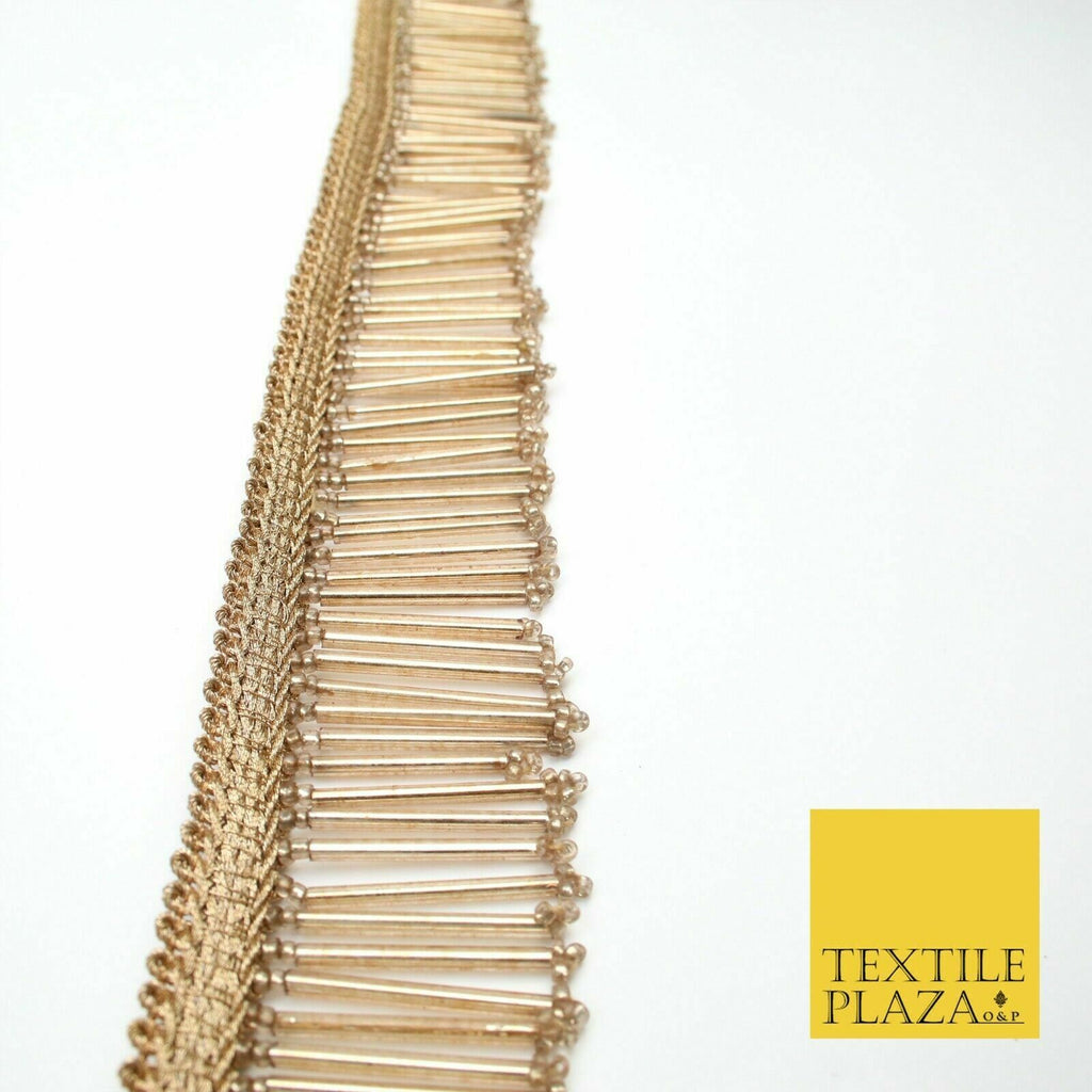 SMOKED GOLD Glass Tube Fringe Bead Tassel Drop Trim Ribbon Border Dance LaceX320
