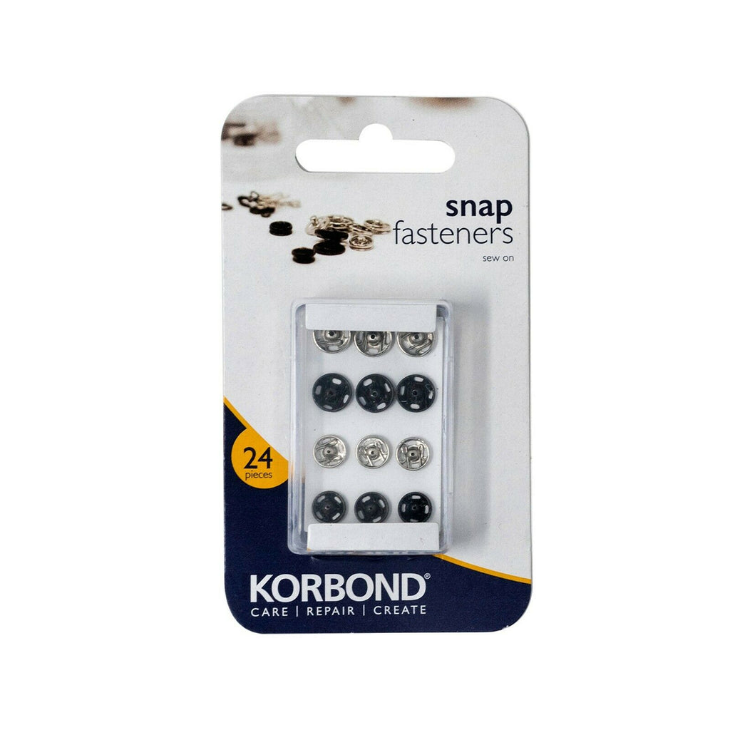 KORBOND Sew On Snap Fasteners 24 Pack Silver & Black Brass 12 Pairs 110223
