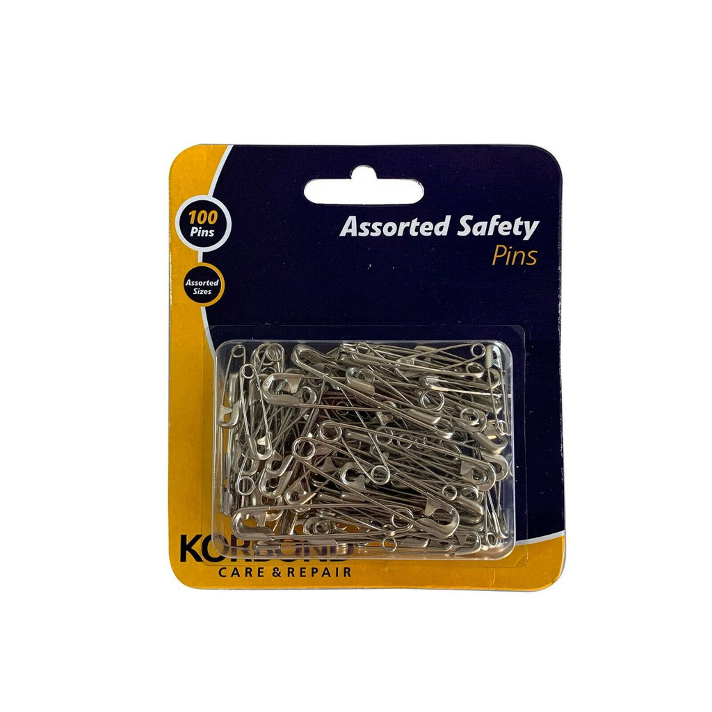 KORBOND 100 PACK Assorted Safety Pins 27mm 38mm 45mm Steel Craft Sewing 108091