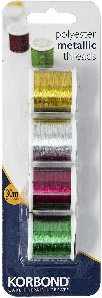 KORBOND Metallic Thread Selection Polyester Red Green Gold Silver Sewing 110910