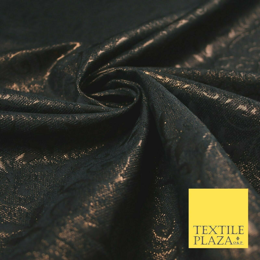 Copper Black Floral Vine Metallic Textured Fancy Brocade Jacquard Fabric 6773