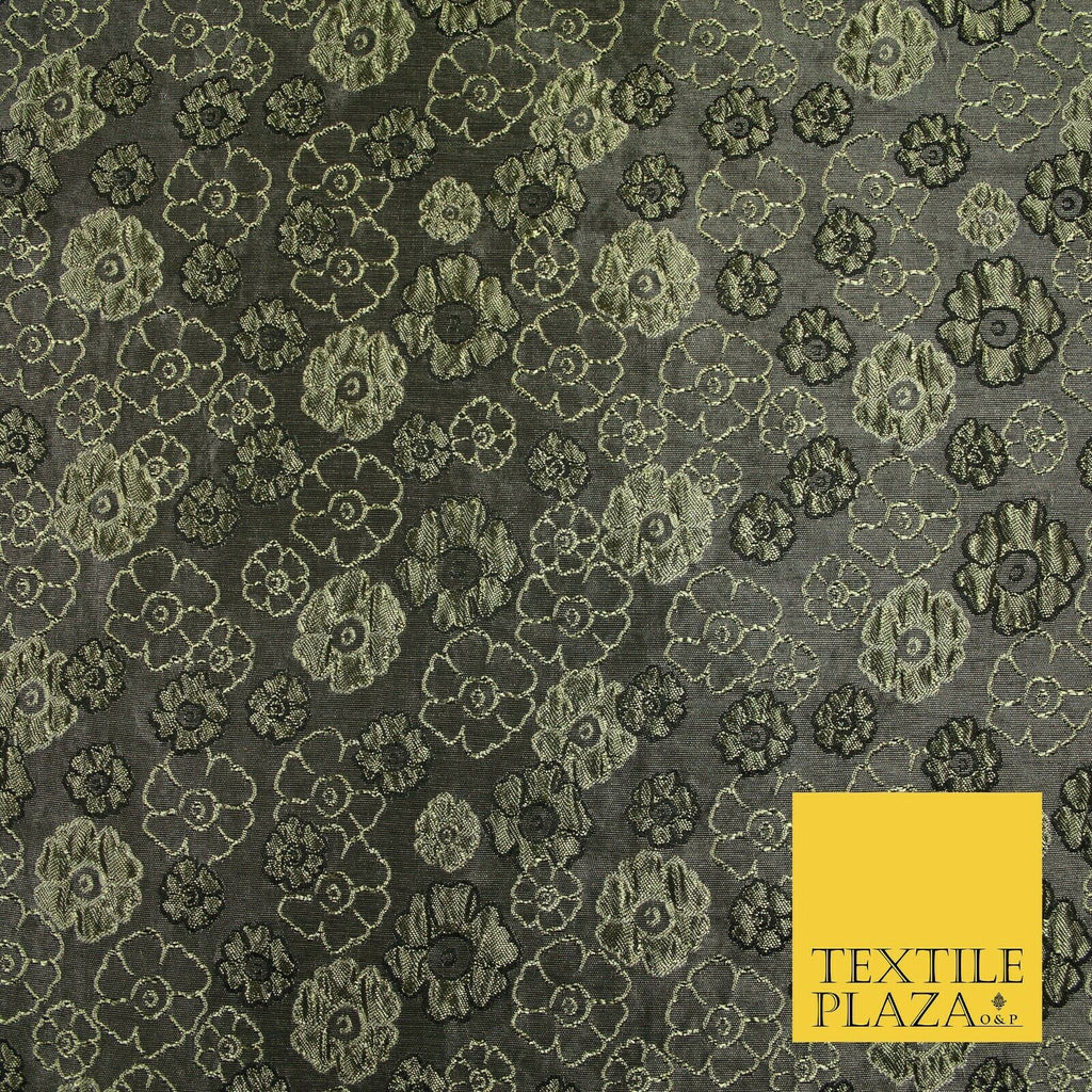 Antique Gold Multi Floral Outline Textured Brocade Jacquard Dress Fabric 6852