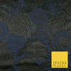 Black Navy Blue Large Floral Rose Outline Textured Brocade Dress Fabric 6845