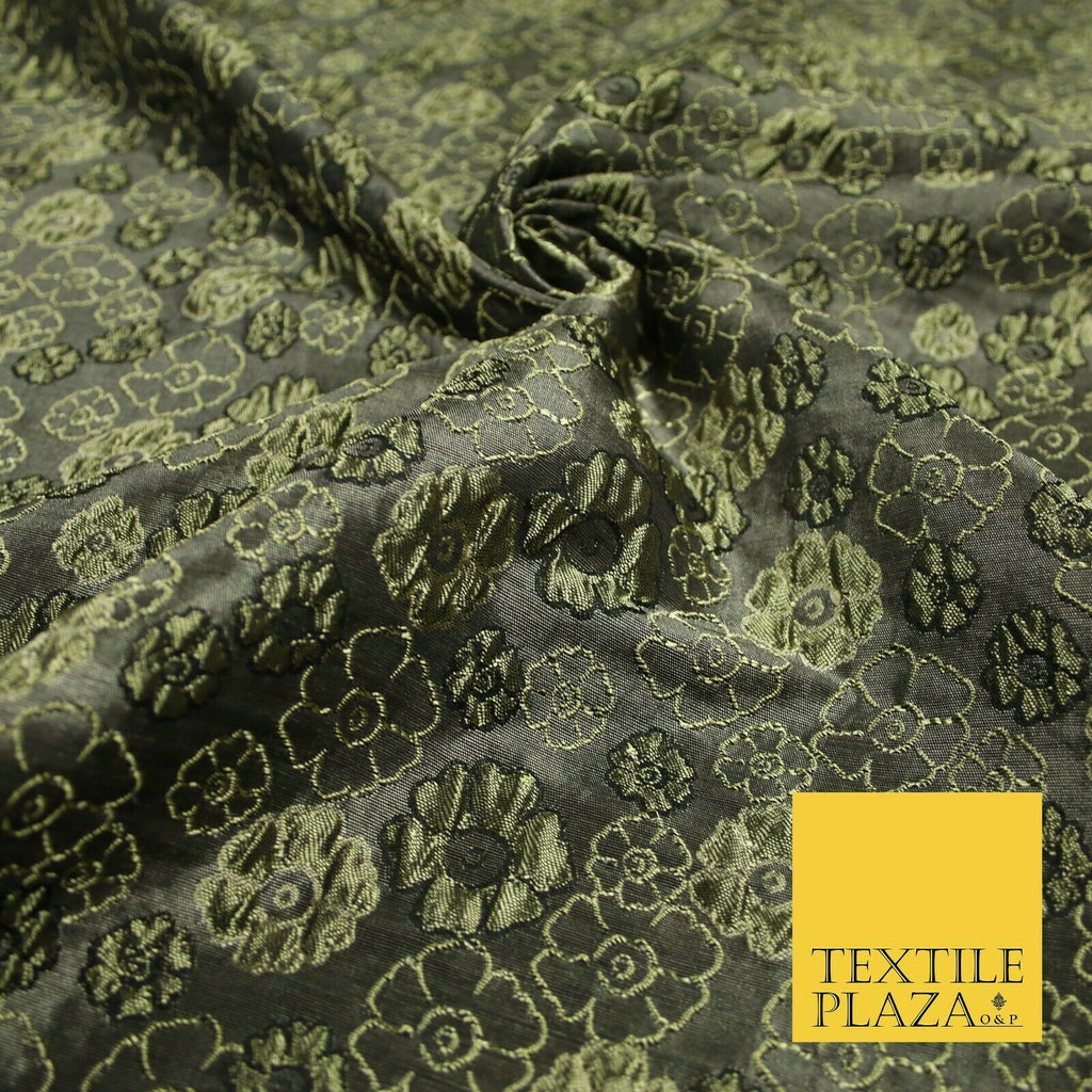 Antique Gold Multi Floral Outline Textured Brocade Jacquard Dress Fabric 6852