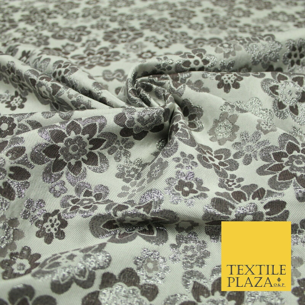 3 COLOURS - Ornate Floral Metallic Textured Brocade Jacquard Dress Fabric 58"