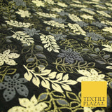 Black Gold Grey Falling Rowan Leaves Fancy Brocade Jacquard Dress Fabric 6842