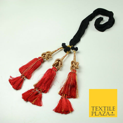 RED & GOLD Crystal Parandi Paranda Indian Tassels Mehndi Jago Hair Braid PR505